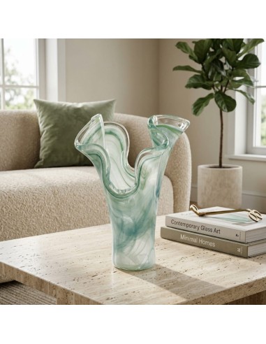 Vaso Due Petali in Vetro di Murano Verde...