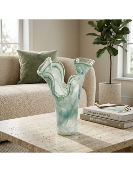 Vaso Due Petali in Vetro di Murano Verde Primavera 