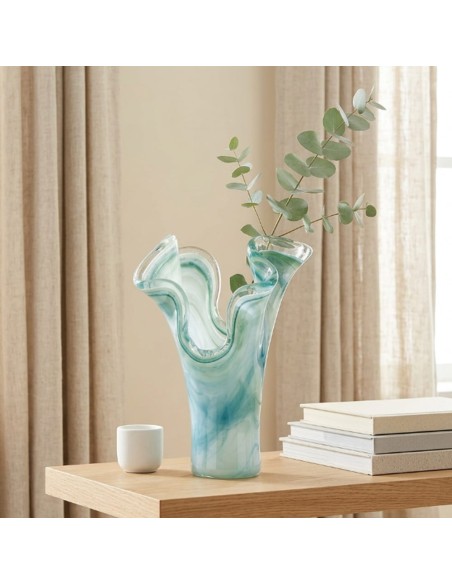 Zweiblättrige Vase aus Frühlingsgrünem Muranoglas