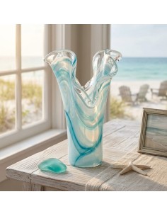 Murano Glas Vase Himmelblau Zwei Blütenblätter 2