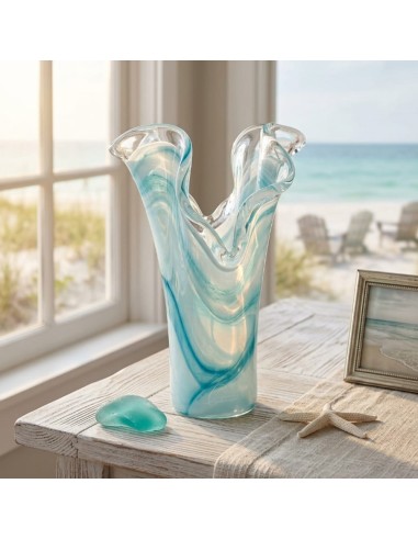 Two Petals Blue Murano Glass Vase 
