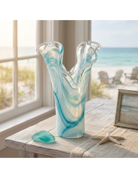 Vaso in Vetro di Murano Azzurro Due Petali 