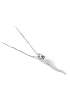 Sterling Silver Necklace with White Enamelled Lucky Horn...