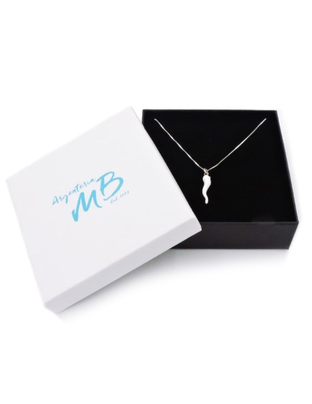 Sterling Silver Necklace with White Enamelled Lucky Horn Pendant 