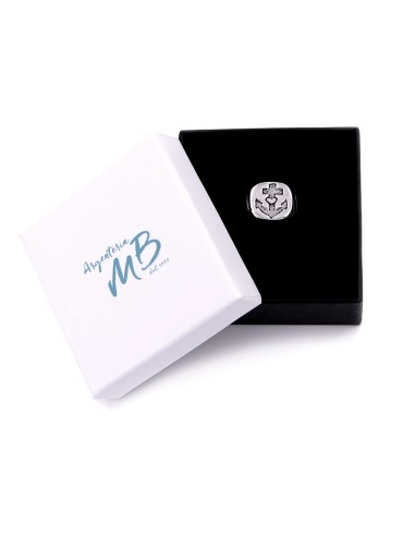 Solid Silver Vitae Amor Anchor Chevalier Ring 