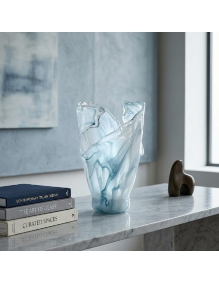 Murano Glas Vase Blaue Welle 