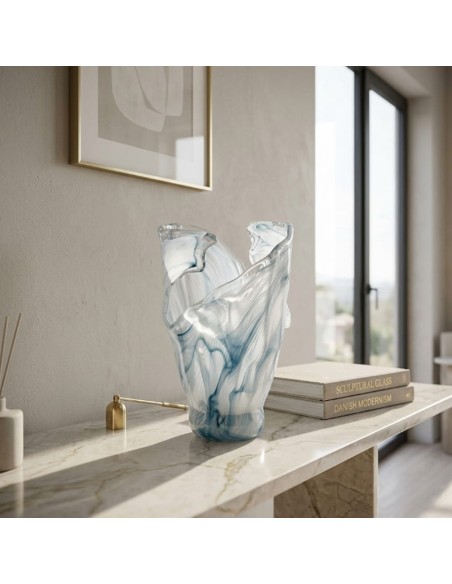 Murano Glas Vase Blaue Welle 