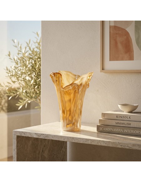 Murano Glas Vase Honig Wirbel