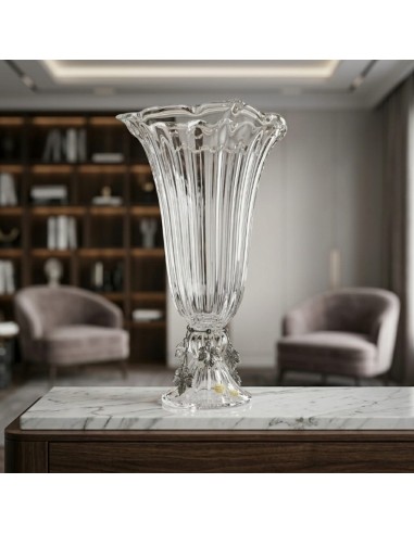 Vaso in Cristallo con Foglie di Vite in Argento 