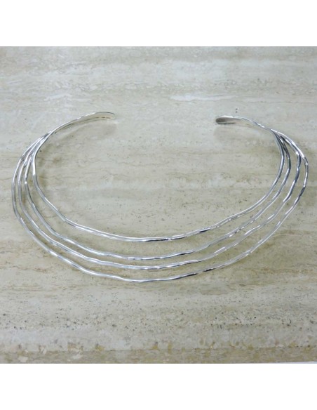 925 Sterling Silver Wavy Lines Rigid Necklace
