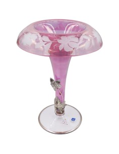 Rosa Kristallvase mit Silbernen Weinblättern
