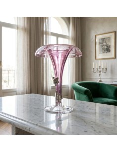 Vaso in Cristallo Rosa con Foglie di Vite in Argento 2