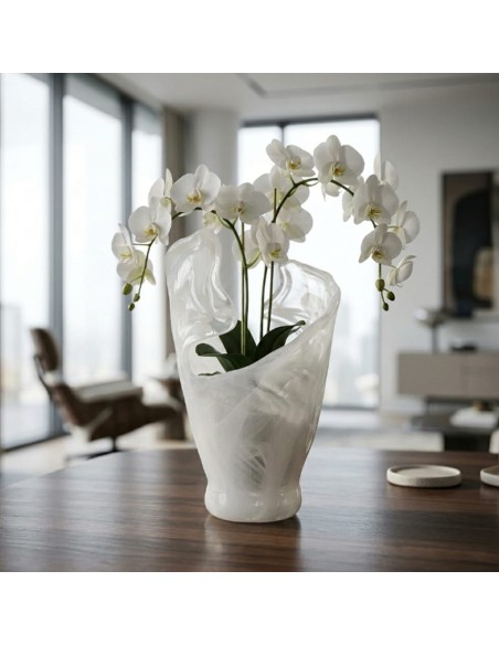 Murano Glas Vase Weiß Welle