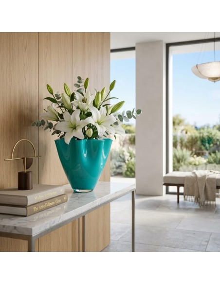 Vaso Wave Cachepot in Vetro Soffiato Verde Baltico OL02495 ONLYLUX