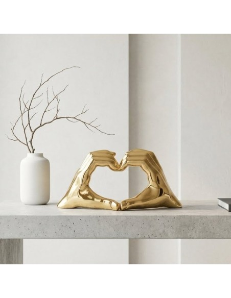 Scultura Con Tutto il Cuore in Resina Dorata