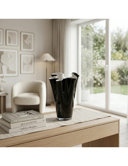 Wave Vase in Black Blown Glass OL00332 ONLYLUX