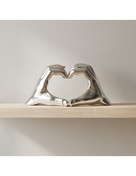 Scultura Con Tutto il Cuore in Resina Argentata
