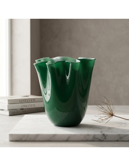 Wave Vase in Opal Green Blown Glass