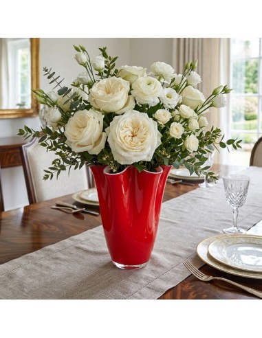 Wellenvase Rotem Mundgeblasenem Glas OL00865...