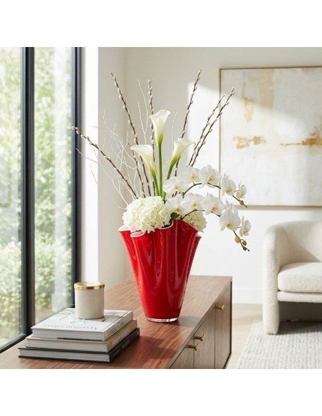 Opalvase Wave aus Rotem Mundgeblasenem Glas OL00864 ONLYLUX