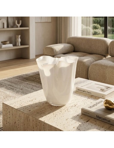 Vaso Wave Opale in Vetro Soffiato Bianco H. 22...