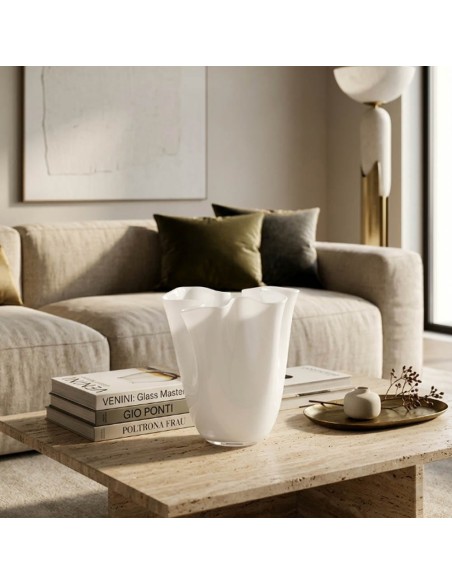 Vaso Wave Opale in Vetro Soffiato Bianco H. 22 OL03183 ONLYLUX