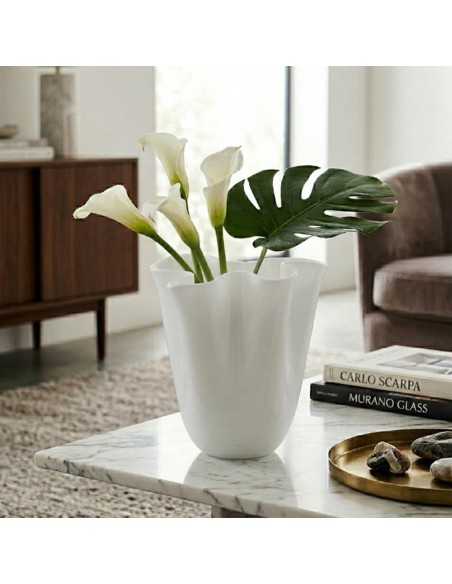 Vaso Wave Opale in Vetro Soffiato Bianco H. 22 OL03183 ONLYLUX