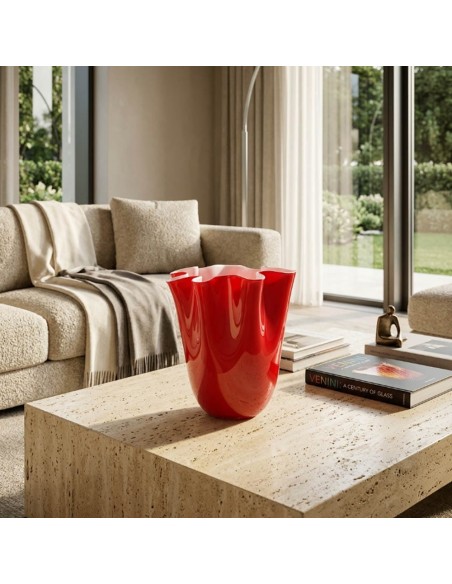 Wave Opal Vase in Red Blown Glass OL03095 ONLYLUX