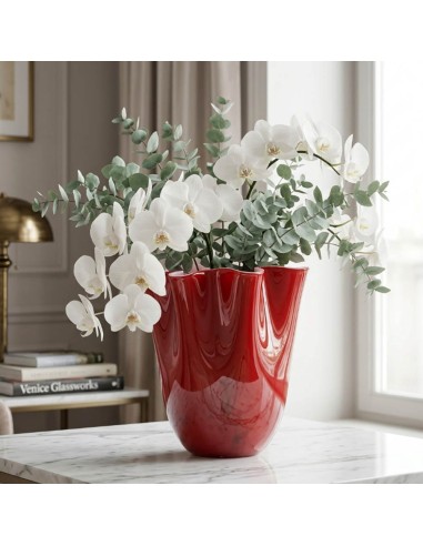 Wave Opal Vase in Red Blown Glass OL03095 ONLYLUX