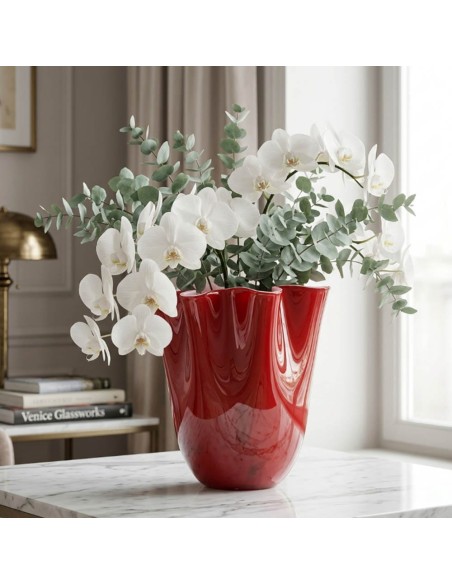Opalvase Wave aus Rotem Mundgeblasenem Glas OL03095ONLYLUX