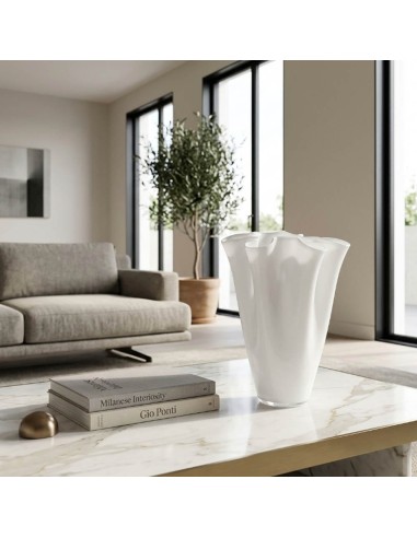 Wave Opal Vase in White Blown Glass H. 38...