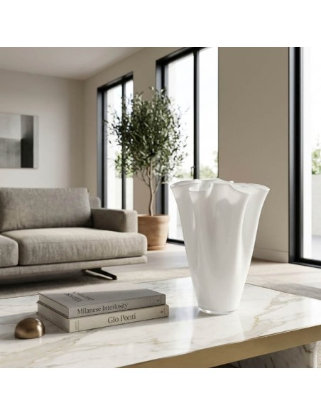 Vaso Wave Opale in Vetro Soffiato Bianco H. 38 OL00227 ONLYLUX