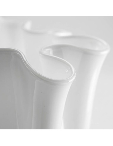 Opalvase Wave aus Weißem Mundgeblasenem Glas,...