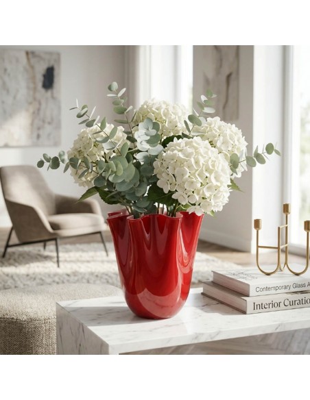 Opalvase Wave aus Rotem Mundgeblasenem Glas Höhe 24 cm OL03186, ONLYLUX
