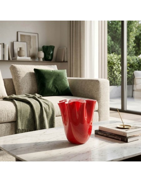Vaso Wave Opale in Vetro Soffiato Rosso H. 24 OL03186 ONLYLUX