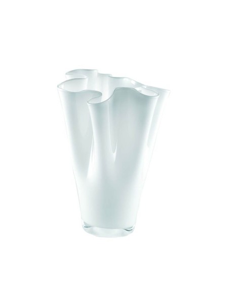 Wave Opal Vase in White Blown Glass H. 22 OL03183 ONLYLUX