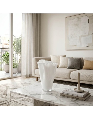 Vaso Wave in Vetro Soffiato Bianco H. 27 OL0228...