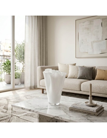 Wave Vase in White Blown Glass H. 27 OL0228 ONLYLUX