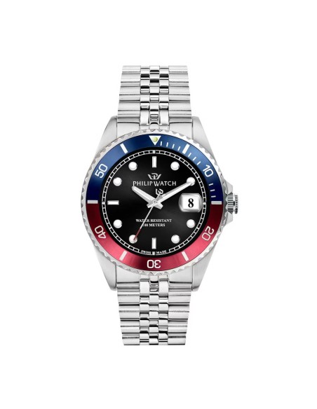 Philip Watch Caribe Sport Herrenarmbanduhr Blau-Rote Lünette Schwarzes Zifferblatt