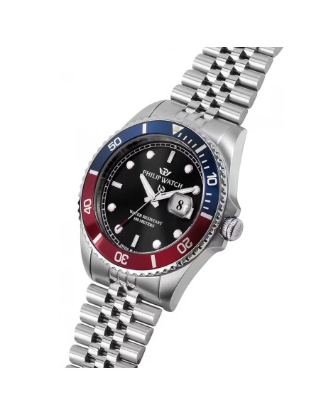 Philip Watch Caribe Sport Men's Wristwatch Blue and Red Bezel Black Dial R8253597088