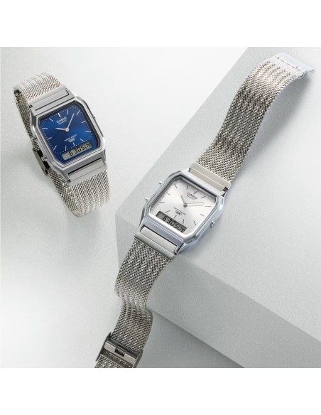 Casio Orologio da Polso Analogico Digitale Unisex Quadrante Argento Vintage Collection AQ-230EM-7AEF