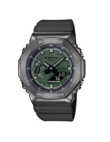 Casio G-Shock Men's Analog Digital Wristwatch Octagonal Steel Case Green Dial GM-2100B-3AER