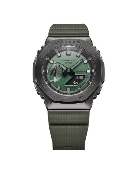 Casio G-Shock Herren-Armbanduhr, Analog/Digital, Achteckiges Stahlgehäuse, Grünes Zifferblatt, GM-2100B-3AER