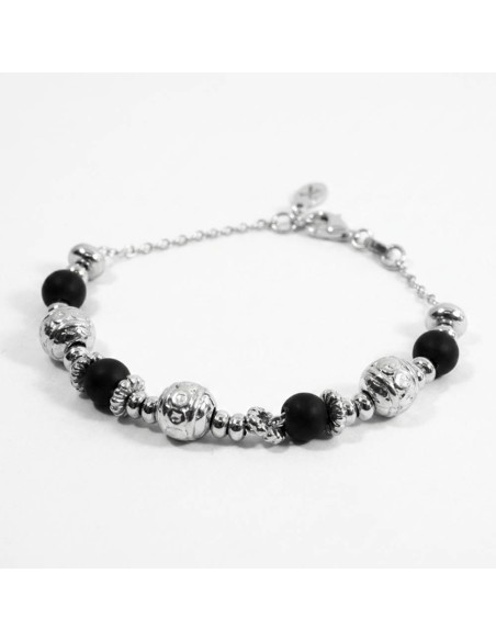 Bracciale Catena Donna in Argento 925 Rodiato con Ciondolo Doppio Cuore