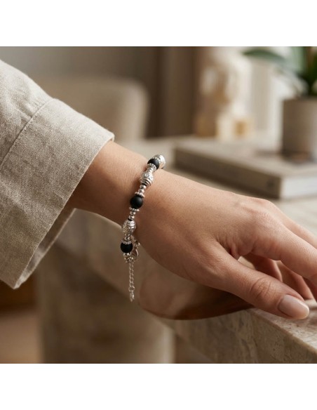 Bracciale Catena Donna in Argento 925 Rodiato con Ciondolo Doppio Cuore