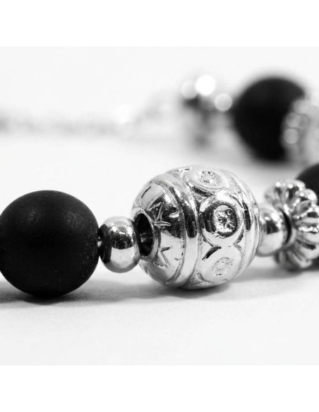 925 Sterling Silver Thai Bracelet With Black Stones 