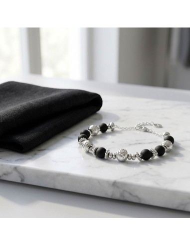 925 Sterling Silver Thai Bracelet With Black...