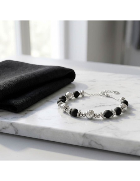 Bracciale Catena Donna in Argento 925 Rodiato con Ciondolo Doppio Cuore