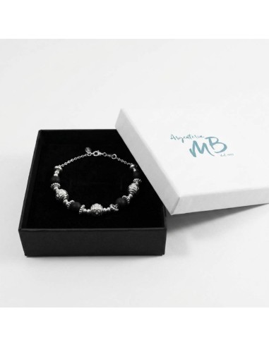925 Sterling Silver Thai Bracelet With Black...