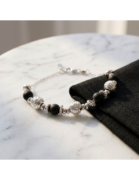 Bracciale Catena Donna in Argento 925 Rodiato con Ciondolo Doppio Cuore